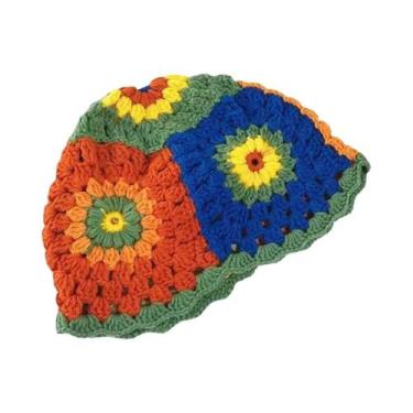 Imagem de Chapéu Balde de Crochê Multicolorido Feminino - Estilo Y2K com Flores 
