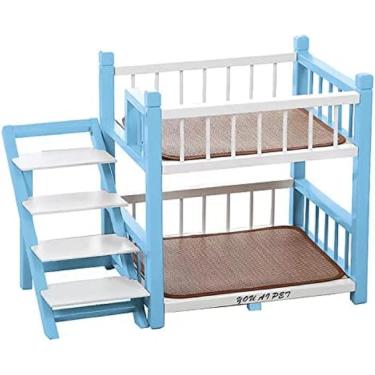 Imagem de Beliche Para Cães Pequenos Animais De Estimação Médios, Estrutura De Madeira De Dupla Camada Com Cama Para Animais De Estimação Com Poleiro Elevado St Passos Para Gatos, Blue, Large