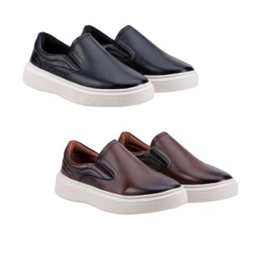 Imagem de Kit 2 Tênis Slip On Iate Masculino Couro Confortável Calce Fácil (Preto+Marrom, BR, Adulto, Numérico, 44)