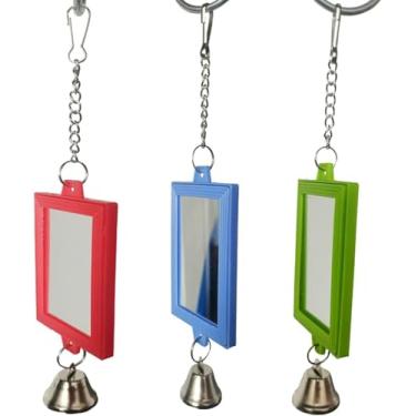 Imagem de 1 espelho de pássaro de cor aleatória com sino, brinquedos interativos de papagaio para periquitos, conures, canários, acessórios de gaiola de periquitos, suprimentos para animais de estimação