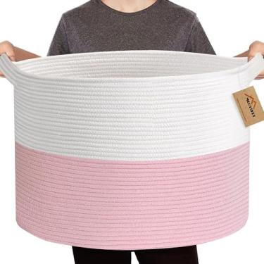 Imagem de MEGASKET Pink Storage Baskets for Organizing, 22"X22"X14" XXXL Blanket Basket Living Room, Large Toy Basket, Soft Pink Cotton Rope Woven Baskets for Storage, Decorative Gifts Basket Bins for Nursery