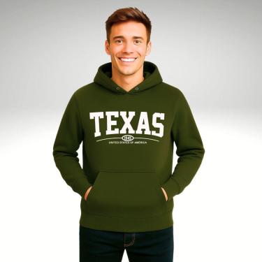 Imagem de Moletom Unissex Canguru Blusas de Frio Casaco Fechado Liso Estampado Texas-Unissex