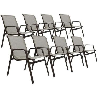 Imagem de Kit 8 Cadeiras Lótus Aluminio e Tela Sling para Piscina Jardim Área Ex