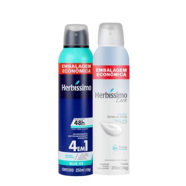 Imagem de Kit Desodorante Aerossol Antitranspirante Herbíssimo Blue Ice e Care Sensitive 250Ml
