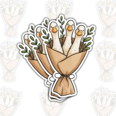 Imagem de Adesivo de buquê de pato com 3 peças – Adesivo de vinil estético engraçado e fofo à prova d'água para laptop, garrafa de água, scrapbook, caderno, carro, presente para amantes de animais, amigos, fãs