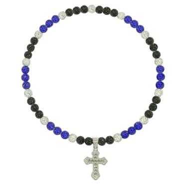 Imagem de Colar de beisebol masculino com pingente de cruz de 50 cm, coleção de gelo brilhante, para mulheres, strass e contas de argila, acessórios de beisebol, presentes para jogadores de times de beisebol