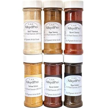 Imagem de Pigment Earth Set 6 frascos de 133 ml. Cada pó seco de grau de artista pigmento natural para fazer aquarela, tinta a óleo, tinta encáustica, têmpera e acrílica, coloração de cimento e epóxi