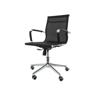 Imagem de Cadeira De Escritório Diretor Secretária Baixa Confortável Charles Eames Eiffel Tela Mesh Para 120 Kg Mesh Preto