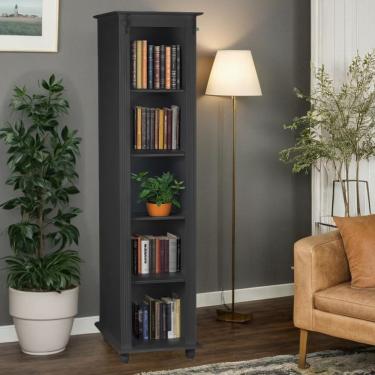 Imagem de Estante Livreiro De Madeira 4 Prateleiras Pés Torneados - Preto Laca