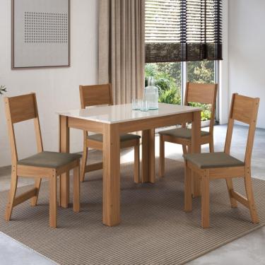 Imagem de Conjunto Sala De Jantar Fidelitá Veneza Com 4 Cadeiras Freijó/off-white Assento Cacau