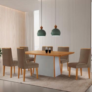 Imagem de Mesa De Jantar Diane 180cm Tampo Mdf Lam 6 Cadeiras Lisboa Moderna Veludo Capuccino Naturale Off White