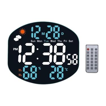 Imagem de MotiveTech Relógio de Parede Digital com Controlador, LED Multifuncional, Leve, Despertador Duplo, Relógio de Mesa para Idosos Na Sala de Estar, Azul, Tamanho real