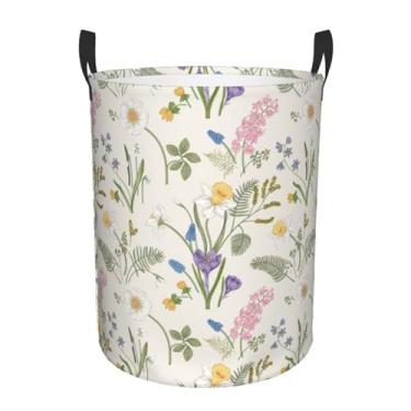 Imagem de Cesta de roupa suja de coração rosa, cesto de roupa suja para quarto, banheiro, faculdade, dormitório, berçário, organizador de brinquedos, cesta de armazenamento redonda para presentes (borda floral)