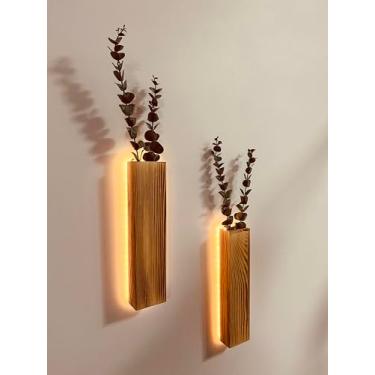 Imagem de Plantadores de parede de eucalipto artificial com luzes de LED, decoração de parede rústica com luzes, arandelas de parede, videiras falsas para decoração de quarto, sala de estar, banheiro, vaso