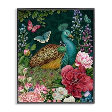 Imagem de Stupell Industries Design de arte giclée emoldurado preto pavão de jardim selvagem por Nicole Tamarin, 14 x 11