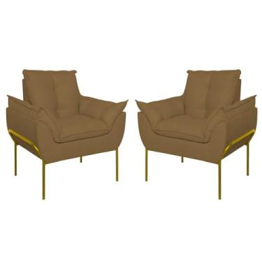 Imagem de Kit 02 Poltronas Base Metal Dourada Sala Quarto Balaqui Decor Cor:capuccino