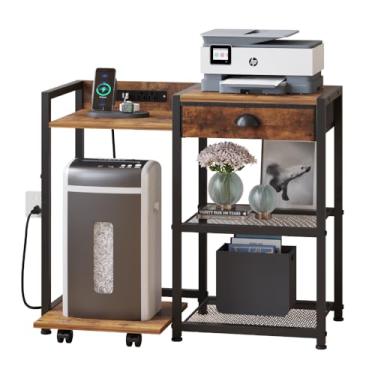 Imagem de LINGMI Suporte de impressora com armazenamento, mesa de impressora móvel com estação de carregamento e porta USB para escritório doméstico, prateleira trituradora de mesa com rodas, carrinho de