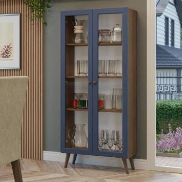 Imagem de Cristaleira 70 cm 2 Portas de Vidro com Pés Cônicos Rustic/Azul/Rustic