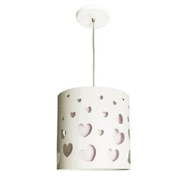 Imagem de Luminária Infantil Quarto De Menina Corações 25x25cm Branco - Tom Luz