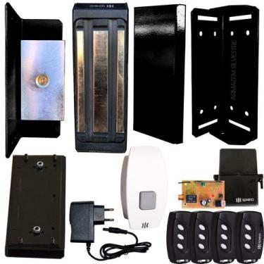 Imagem de Kit Fechadura Magnética Eletroimã 150kg Preto Porta Vidro Blindex Cont