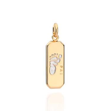 Imagem de Presente Para O Pai Pingente Placa Pé De Bebê Banhado Ouro 18k - Romma