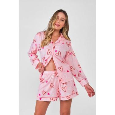Imagem de Pijama Feminino Toque De Seda Americano - Praqnome, Rosa, GG