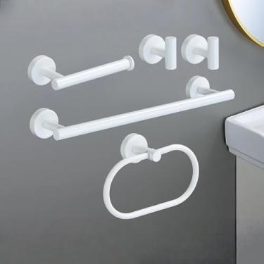 Imagem de Conjunto de acessórios para banheiro em ouro branco, barra de toalha de aço inoxidável 304, porta-papel higiênico, gancho para roupão, conjunto de acessórios, branco, 5 peças, conjunto B