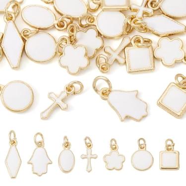 Imagem de Sparkeads 21 berloques de latão esmaltado em formato misto a granel pingentes de cruz redondos planos Hamsa mão de Miriam berloques com pingente de metal liso para pulseiras, colar, suprimentos para