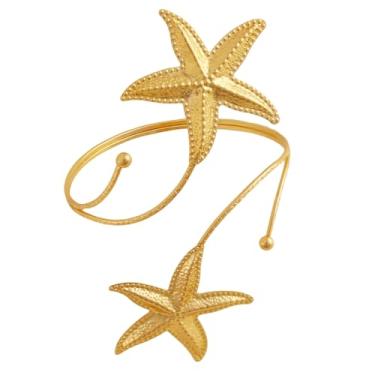 Imagem de NKTDWO Pulseira feminina de flor dourada, estrela-do-mar, lua, braço, estilo boêmio, presente para festival, verão, praia, joias, Adjustable, Aço inoxidável, Sem Pedra Preciosa