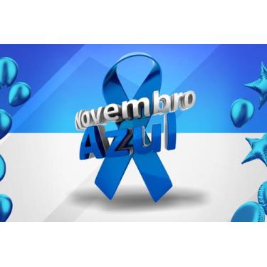 Imagem de Painel de Lona Novembro Azul laço e Balões Fundo Formas - Fabrika de F