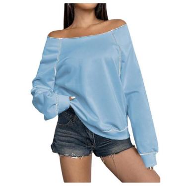 Imagem de Moletom feminino RoseSeek Off The Shoulder azul claro