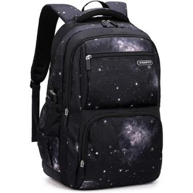 Imagem de Mochila preta Galaxy para meninos e mochila do ensino médio - HUOGUO