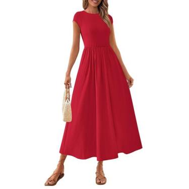 Imagem de Vestido longo casual de verão PRETTYGARDEN feminino vermelho tamanho M