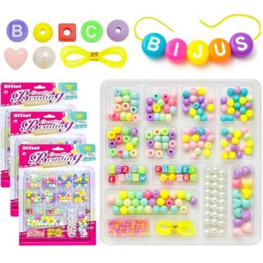 Imagem de 3 Kits Miçangas e Letras Infantil e Linha p/ Colar Pulseira 400 Peças Presente Meninas