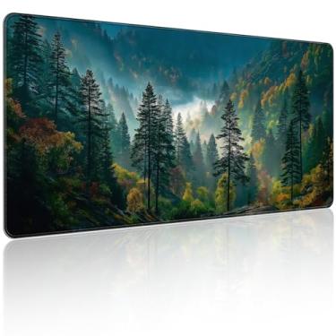 Imagem de 90 x 40 cm, mouse pad grande KOBWOPI XXL para mesa, mouse pad estendido para computador, escritório, mouse pad grande com bordas costuradas, montanhas e madeiras para jogos