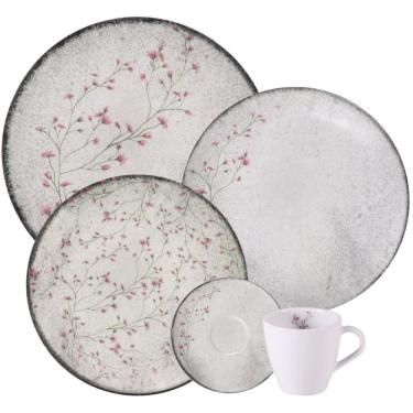 Imagem de Aparelho de Jantar 20 Peças Tramontina Floralis Porcelana Mesa Posta Serviço 4 Pessoas