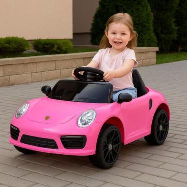 Imagem de Carrinho Elétrico Infantil Rosa Motoca Esportiva Bateria Controle Remo