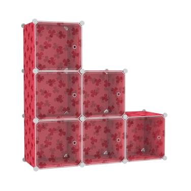 Imagem de C&AHOME Organizador de armazenamento de cubos com portas, prateleiras de 6 cubos, estante modular de plástico DIY, prateleira de armazenamento de roupas de armário ideal para quarto, sala de estar