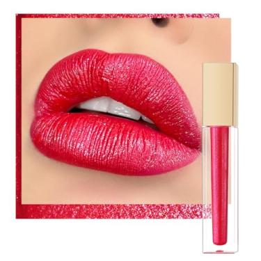 Imagem de Oulac Batom Vermelho Com Brilho Metálico Para Mulheres, Longa Duração, À Prova D'Água, Cor De Lábios De Alto Impacto, Suave Também Para Sombra, Acabamento Metálico 3D, Sem Transferência, Vegano, 4,5