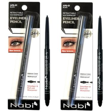 Imagem de Conjunto de 2 lápis delineador Nabi à prova d'água Glide gel, à prova de manchas, 24H de longa duração, borrão e apontador embutido (preto)