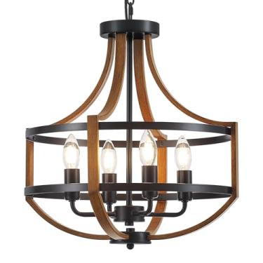 Imagem de Widluth Lustre de fazenda para sala de jantar 42,88 cm lustres de madeira rústica 4 luzes lustres modernos de madeira falsa lustres vintage luminária para cozinha, hall de entrada, quarto