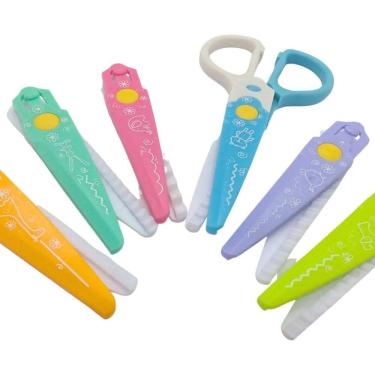 Imagem de 2X Tesoura Escolar Infantil Colorida Kit Com 6 Tipos De Cort