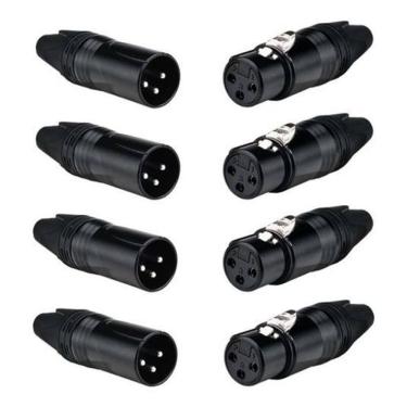 Imagem de Kit 4 Conectores Xlr Canon Macho/Fêmea Mic Dmx Preto Luminos