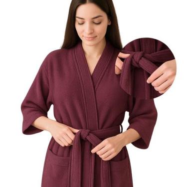Imagem de Roupão Felpudo Algodão Cor Vinho Atoalhado Adulto Unissex - EMPÓRIO DO