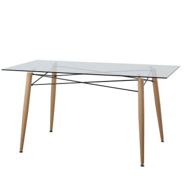 Imagem de Mesa de Vidro ANM8083M Anima Office Retangular 180x90 Base Metal Preto Ferro Detalhe Imita Madeira