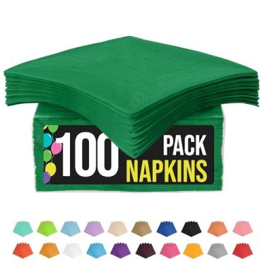 Imagem de Party Solids Guardanapos de papel esmeralda descartáveis todos os dias, 100 peças, 2 camadas, guardanapos de coquetel esmeralda, papel diário para festas e suprimentos de festa