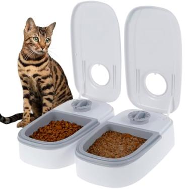 Imagem de Alimentador automático para animais de estimação com 2 refeições, temporizador 48H, dispensador de alimentos secos e úmidos para gatos, alimentador automático antiderrapante para cães e gatos