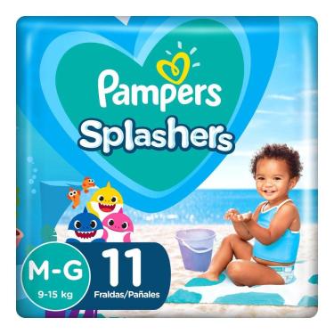 Imagem de Fralda Pampers Splashers Baby Shark Tamanho M/G com 11 Fraldas Descartáveis