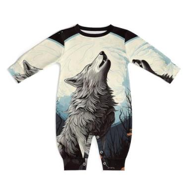 Imagem de Macacão AuHomea Howling Wolf, bebê recém-nascido, manga comprida, algo