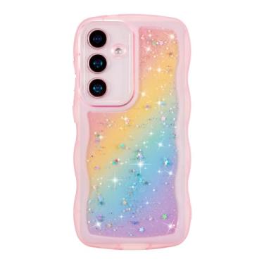 Imagem de ZTOFERA Capa para Samsung Galaxy A15 4G/5G de 6,5 polegadas, linda capa ondulada encaracolada com estrela arco-íris com glitter, capa protetora de telefone de TPU macio e brilhante transparente à
